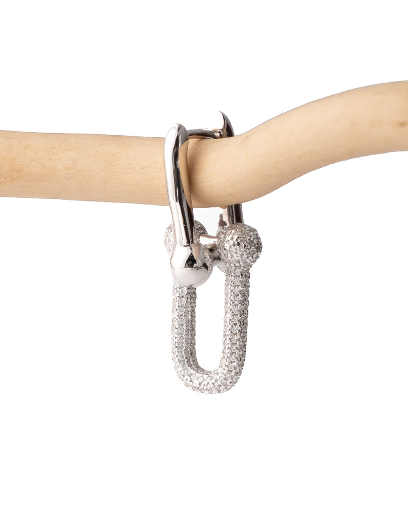 Pavé Link Hoops, Silver