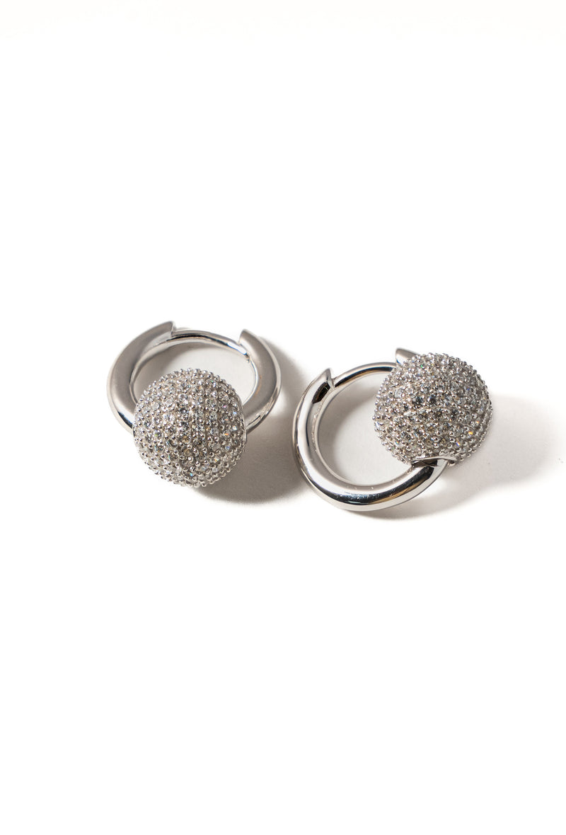 Pavé Ball Huggies, Silver